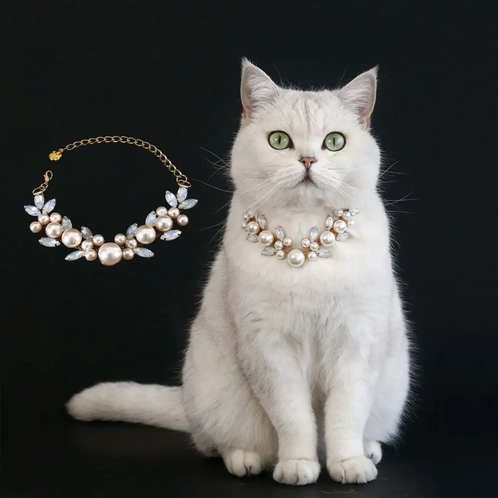 

Cat Neck Chain Sweet Cat Rhinestone Collar Adjustable Princess Style Pet Pearl Necklace Colorful Pet Diamond Necklace Photograph