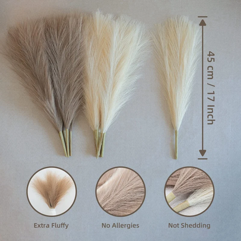 Faux Pampas Grass,18In/45Cm Artificial Pampas Grass 5 Stem Pompous Grass Flower Arrangement for (Black)