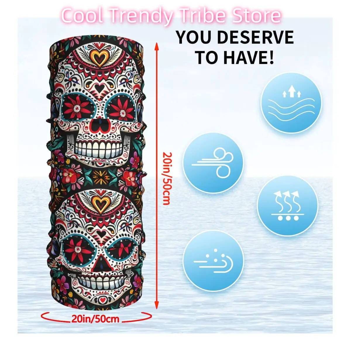 Mexican Day Of The Dead Scarf Neckerchief Neck Face Mask Polyester