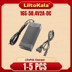 1-5pcs LiitoKala 16S 58.4V 2A LiFePO4 battery Charger 48V 2A 100-240VAC DC Charger For 16S 24V LiFePO4 Battery pack