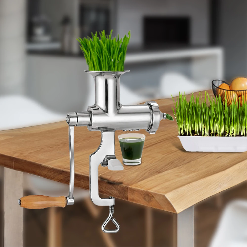 100% 핸드 스테인레스 스틸 Wheatgrass 수동 과즙 오거 느린 압착기 야채 과일 감귤류 주스 추출기, 스테인레스 스틸