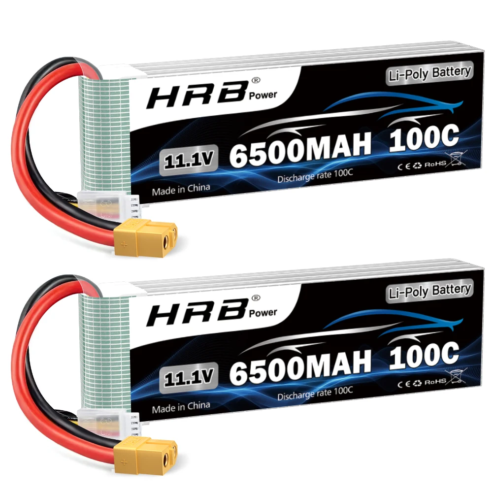 Batterie Lipo HRB 3S 11.1V 6500mAh 100C avec connecteur XT60 pour voiture RC, camion RC, hélicoptère RC, avion RC, drone, bateau RC