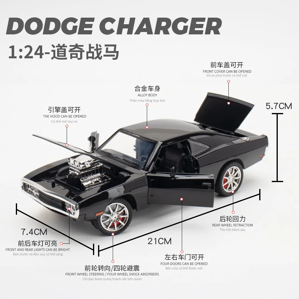 1:24 1970 Dodge Charger R/T Muscle car Fast & Furious Alloy Diecasts & Toy Car Model Sound and light Car Toys For Kids Gift C193