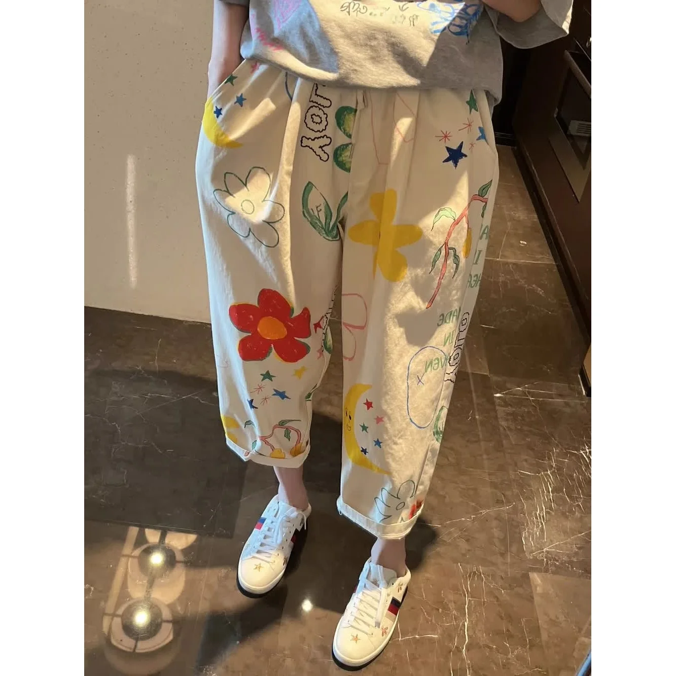 

Летние мужские повседневные брюки прямого кроя с цветочным принтом, комплект из 9 предметов, большие размеры, брюки-харлан 300 Pou, брюки Nine-Five