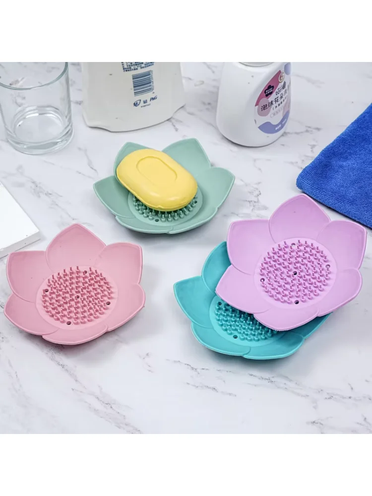 1pcs Bathroom Soap Box Lotus Design Soap Holder Silicone Soap Box Drain Box Bathroom Accessories