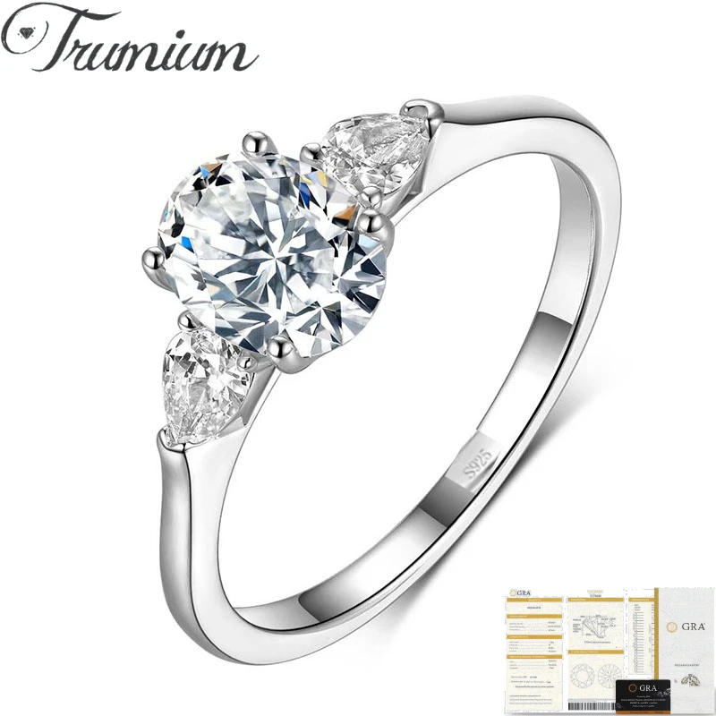 

Trumium 1.5CT Oval Cut Moissanite 925 Sterling Silver Rings for Women Plated With 18K White Gold Finger Band Wedding Jewelry