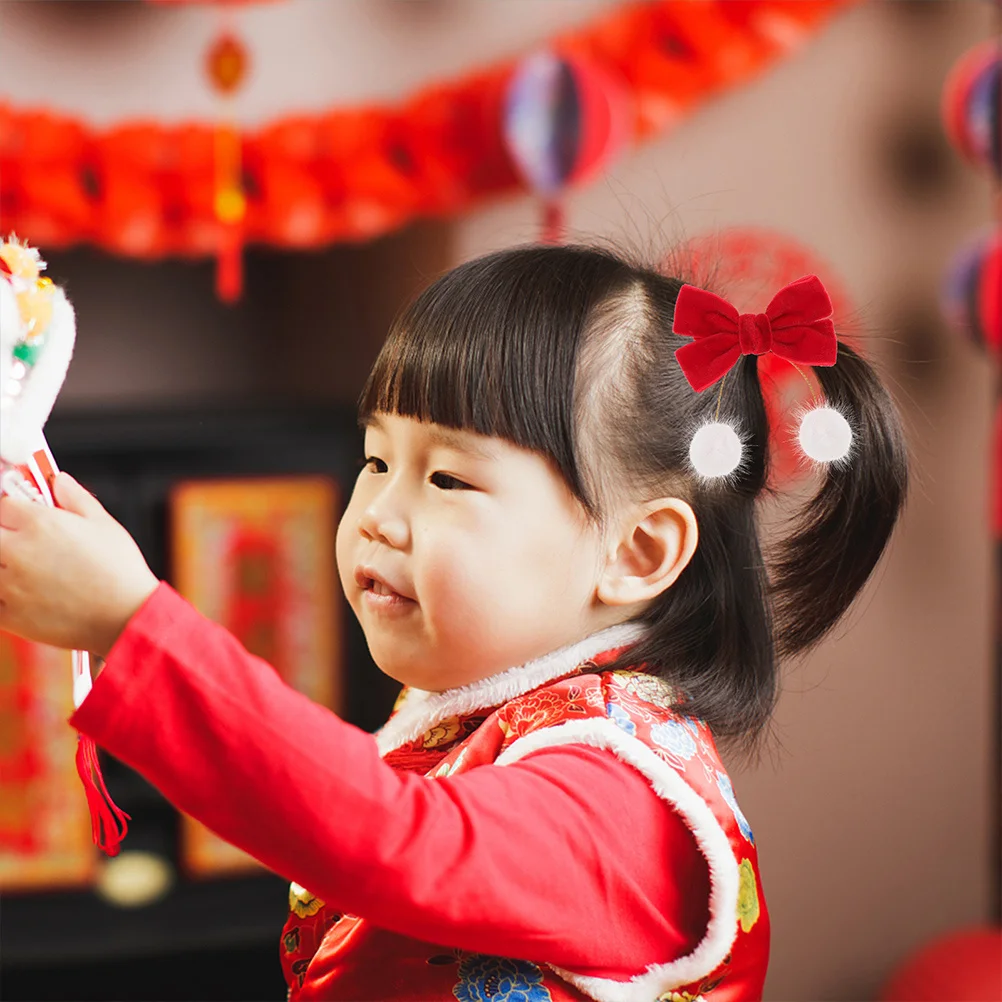 

2 Pcs Clip Hair Bow Barrettes Furry Balls Clips Bows for Teen Accessories Festival