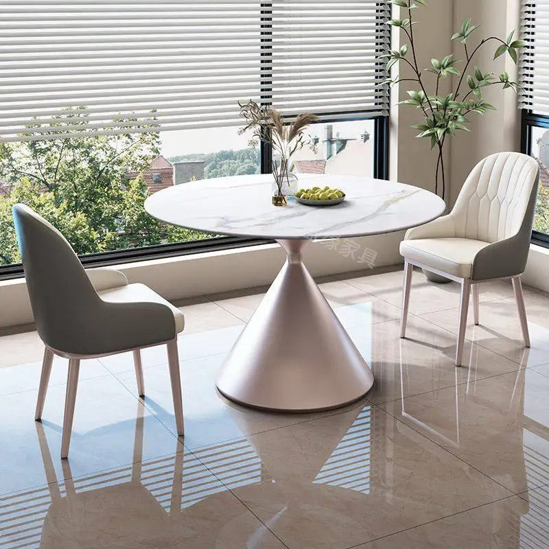 ！@Simple Modern Round Rock Slab Small Table Chair Combination for Office Business Milk Tea Shop Balcony Reception Household Use