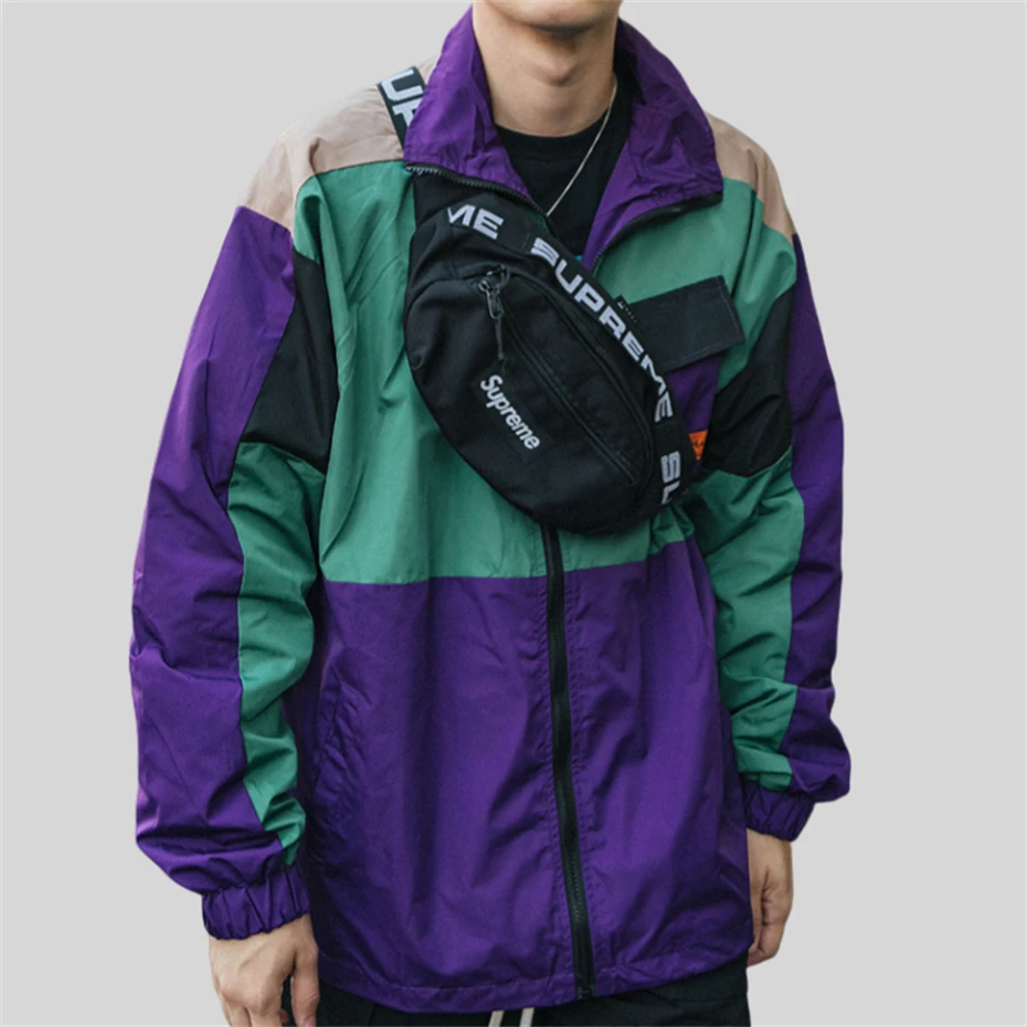 Men Hip Hop Streetwear Jacket Coat Retro Color Block Patchwork Harajuku Jacket Windbreaker Oversized Track Jacket Pocket Autumn