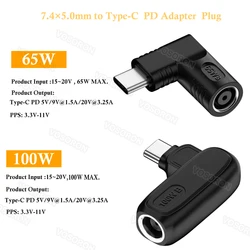 ​65W 100W PD DC 7.4 x 5.0mm Female Input to USB Type C Male Power Charging Adapter for Phones,Tablets,Laptops