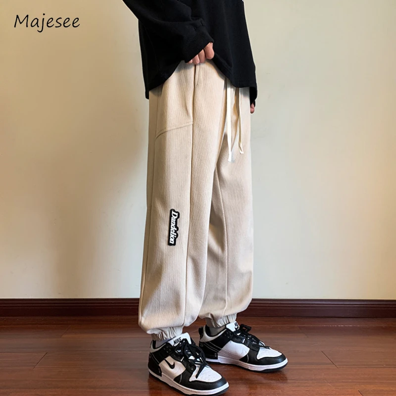 

Cargo Pants Men High Street All-match Simple Japanese Style Zipper Ankle Banded Drawstring Spring Autumn Male Trousers Daily