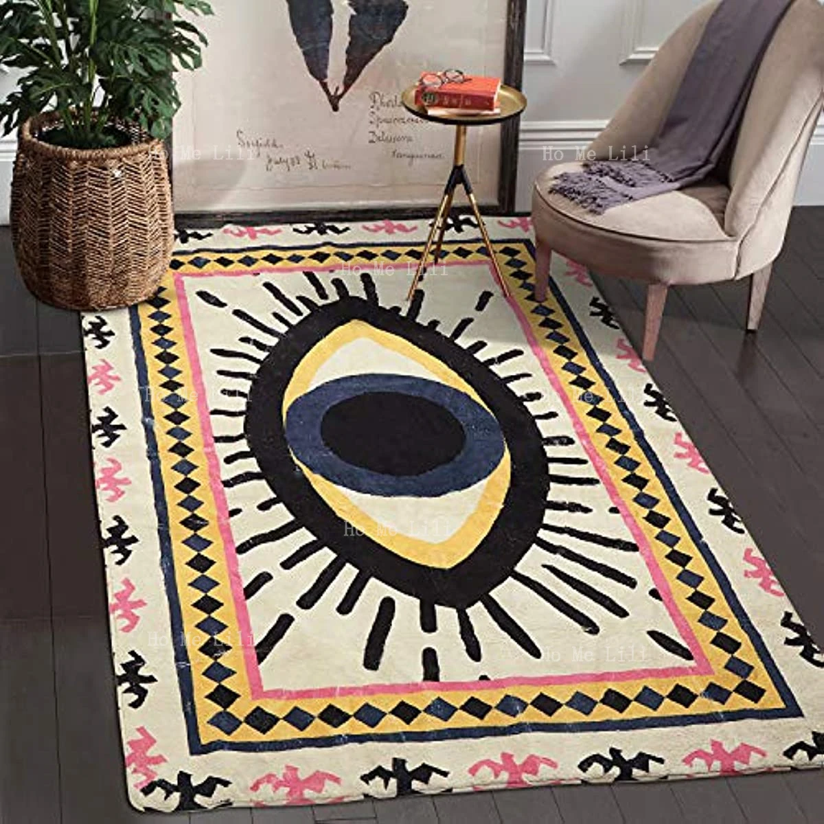 Evil Eye Area Rugs Large Non-Slip Vintagethrow Mat Super Soft Velvet Creative Tribal Floor Carpet For Bedroom Living Room Decor