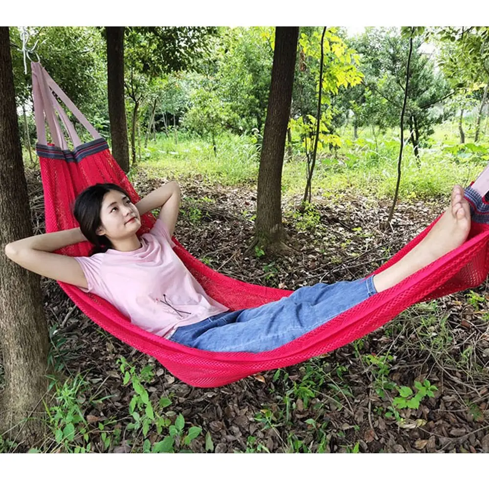 Simple Portable Mesh Hammock Cooling Foldable Ice Silk Hanging Bed Anti-rollover Breathable Outdoor Camping Swing Garden