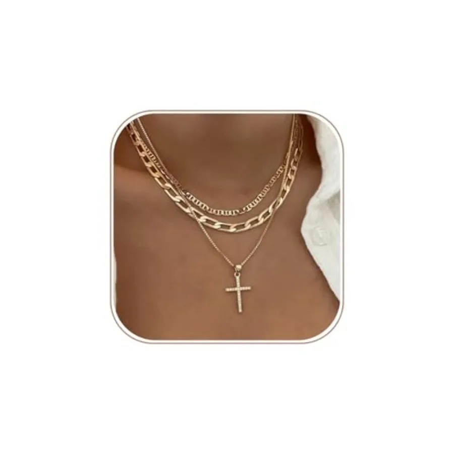 Cross Necklace for Women, Stackable Stacked Stacking Layering Layered Necklaces Dainty Gold Necklace Paperclip Box Flat Mariner