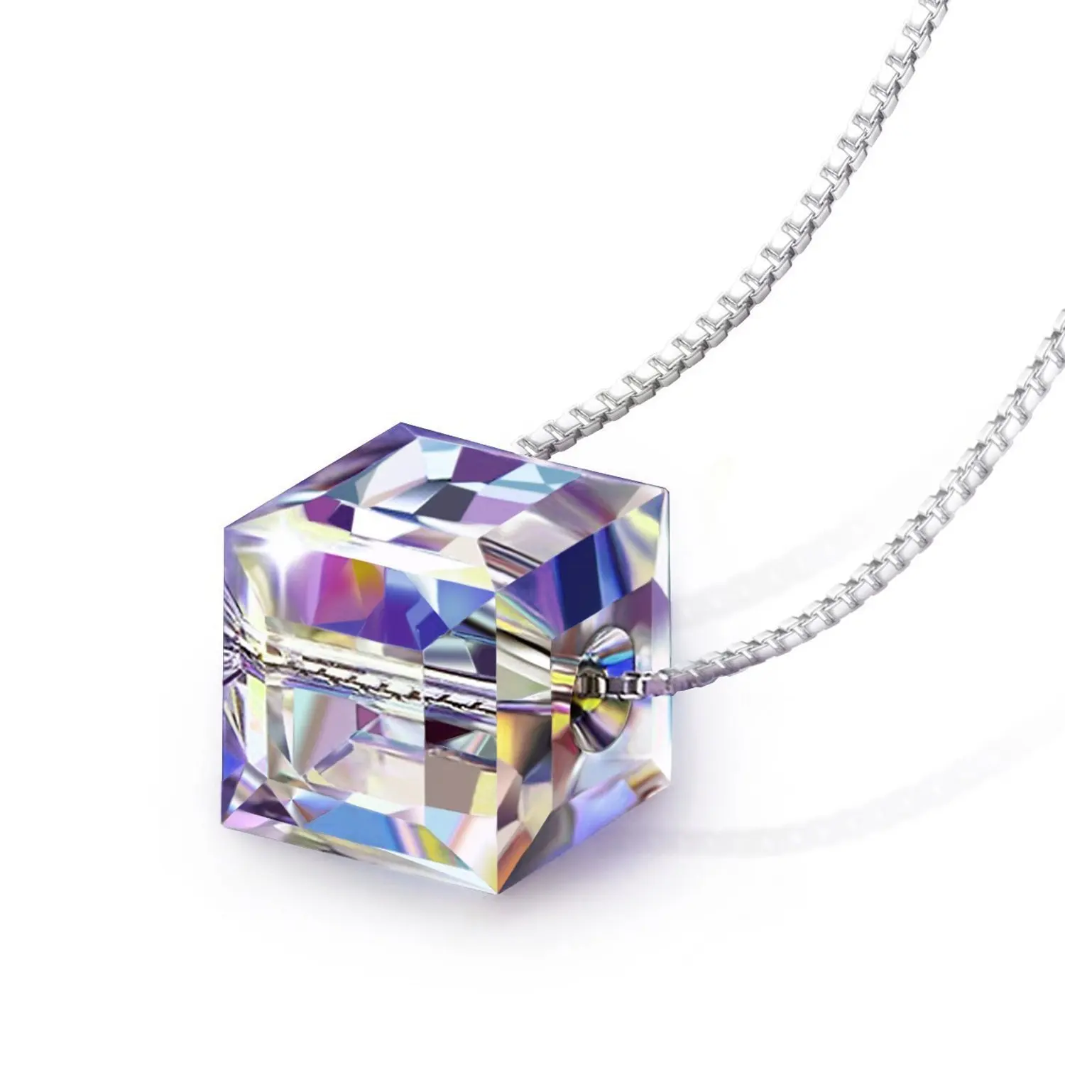 

Austrian Crystal Light Elves Necklace Cube Box Chain Girlfriend Gift Jewerly