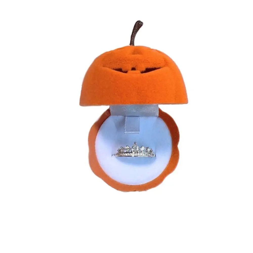 Cute Velvet Pumpkin Ring Box Halloween Space Saving Ring Bearer Box Funny Dustyproof Necklace Holder Valentine's Day