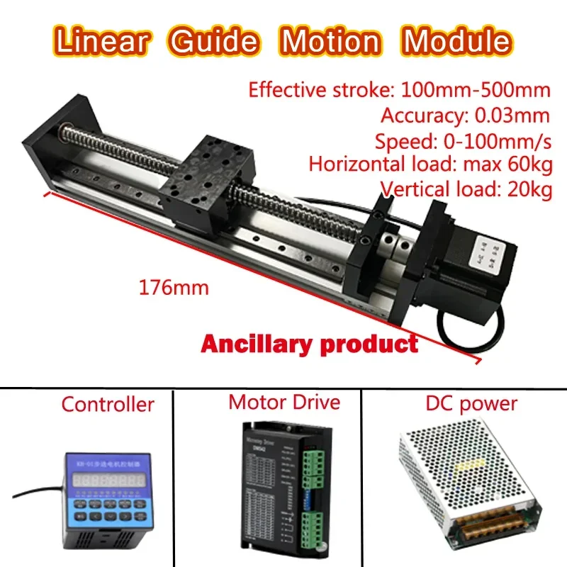 GX80 Ball Screw Linear Guide Motion Module, 1204/1605/1610 Screw Optional, 50-700MM Effective Stroke Rail Table with Motor Parts