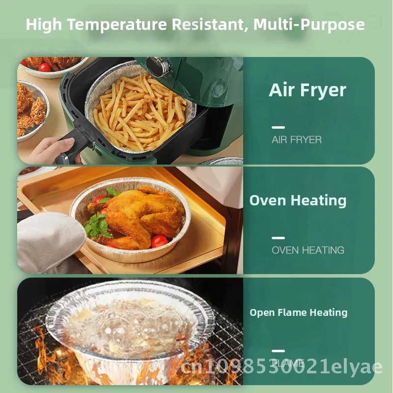 

50 шт., одноразовая чаша из алюминиевой фольги для фритюрницы, круглая пластина из оловянной фольги для духовки для барбекю, противень для выпечки пиццы, домашнее использование