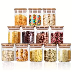 12-Pack 8oz Glass Spice Jars with Airtight Bamboo Lids Hand Wash Food Storage Canisters for Tea Beans Halloween Christmas Gifts