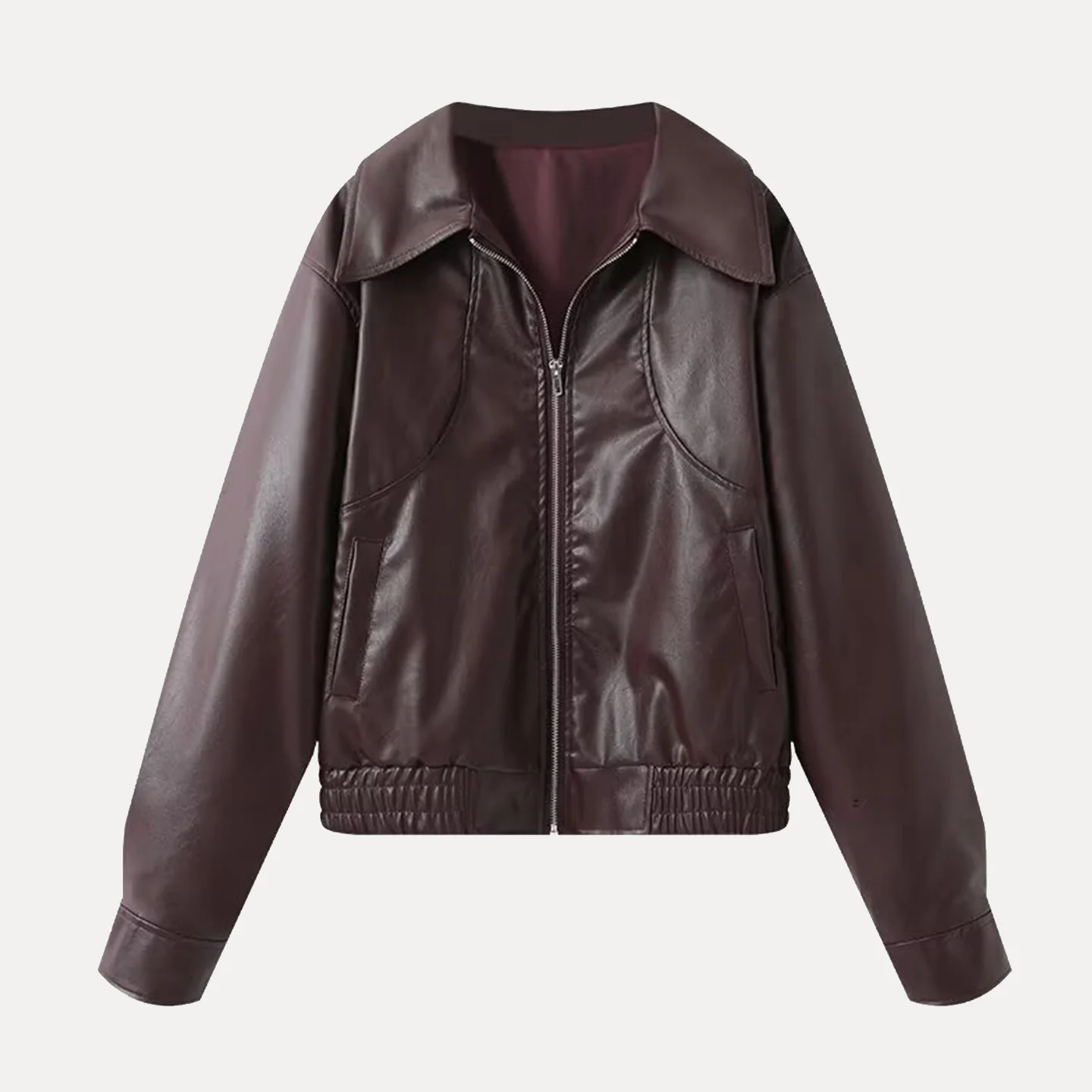 Gola casual de couro Jaet feminino versátil rua sle zíper longo sve solto ajuste outerwear para a temporada outono