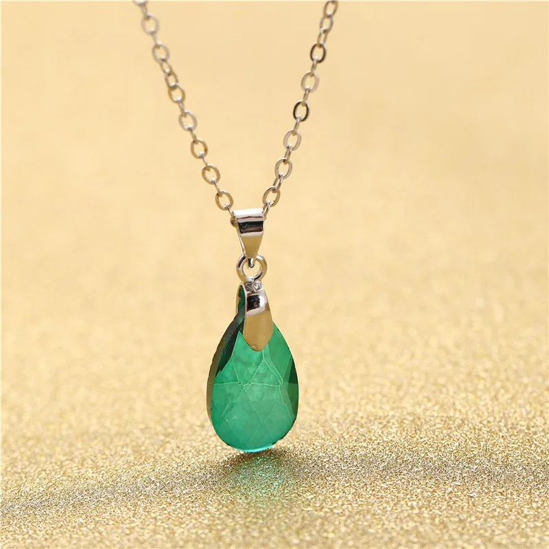 Simple Emerald Green Austrian Crystal Wedding Jewelry Sets Necklac Woman Earring Necklace Set Jewelry Girl Friend Gift