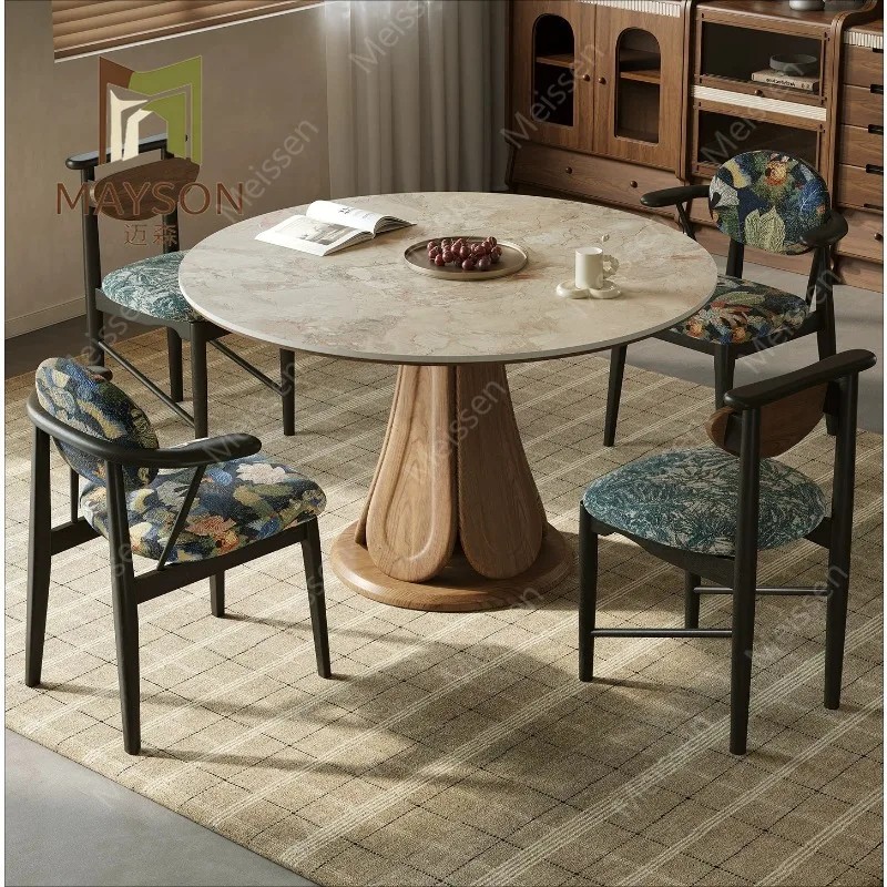 Rock slab thousand lamp umbrella dining table and chairs small apartment medium and ancient style household round dining