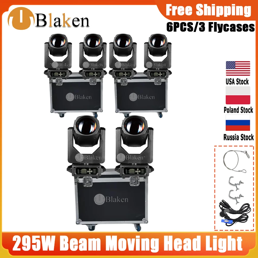 0 Tax 6Pcs Beam 295W 14R Moving Head Stage Light With 3Flightcase Effects DMX For Wedding DJ Bar Concert Party Christmas Stage