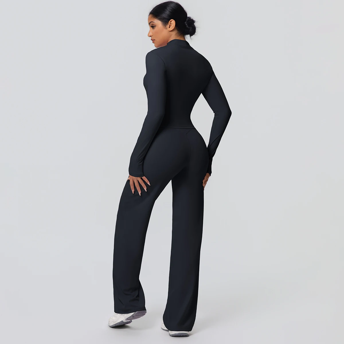 2 stück Schnell Trocknend Sport Fitness Kleidung Yoga Set Frauen Yoga Zipper Lange Ärmel Hohe Taille Atmungsaktive Breite Bein Hosen set – Detail 18