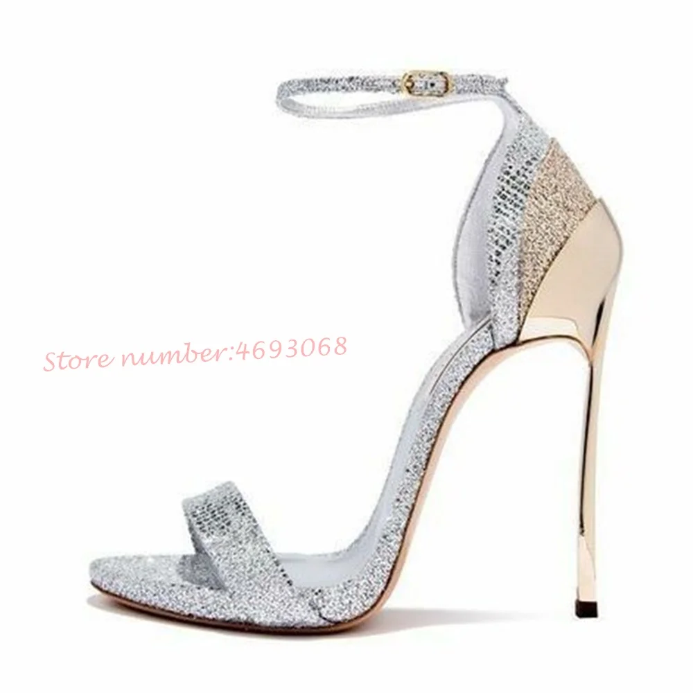 Metal Petal Heels Glitter Sandals Women Summer 2022 Bling Shoes High Stiletto Heels Sandals Elegant Ankle Wrap Party Sandals