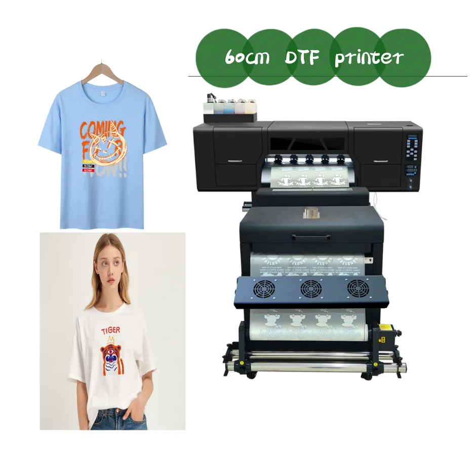 60cm Dtf Printer With Dual XP600 Printhead Heat Transfer Film Pet Film Printing Machine A1 24inch Dtf Printer With Powder Shaker