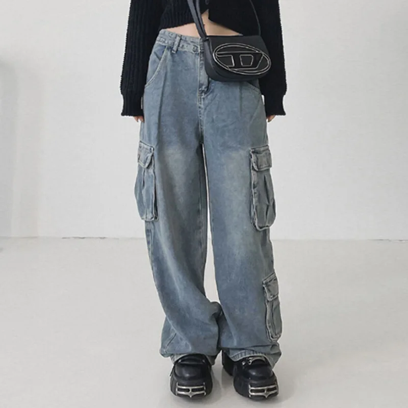 

Women Low Waist Jeans Baggy Straight Leg Boyfriend Jean with Pockets Vintage Solid Color Grunge Denim Pants Streetwear