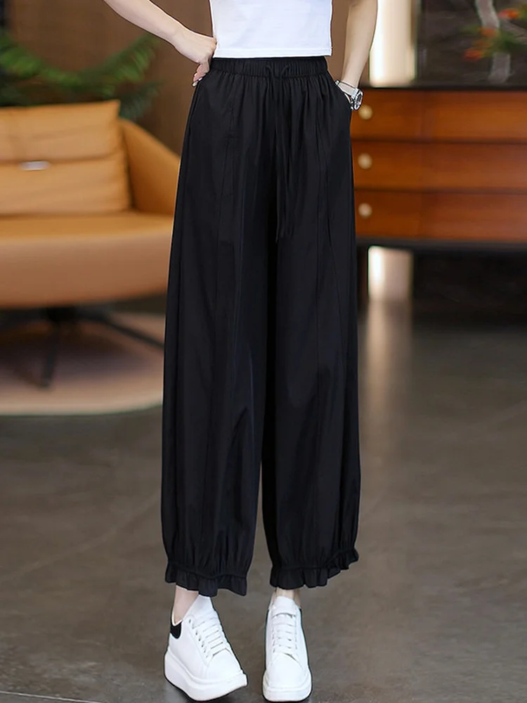 

Ice Silk Quick Dry Nine Points Flower Bud Pants Summer Thin Loose Drape Sun Protection Lantern Pants Women's High Waist Lante...