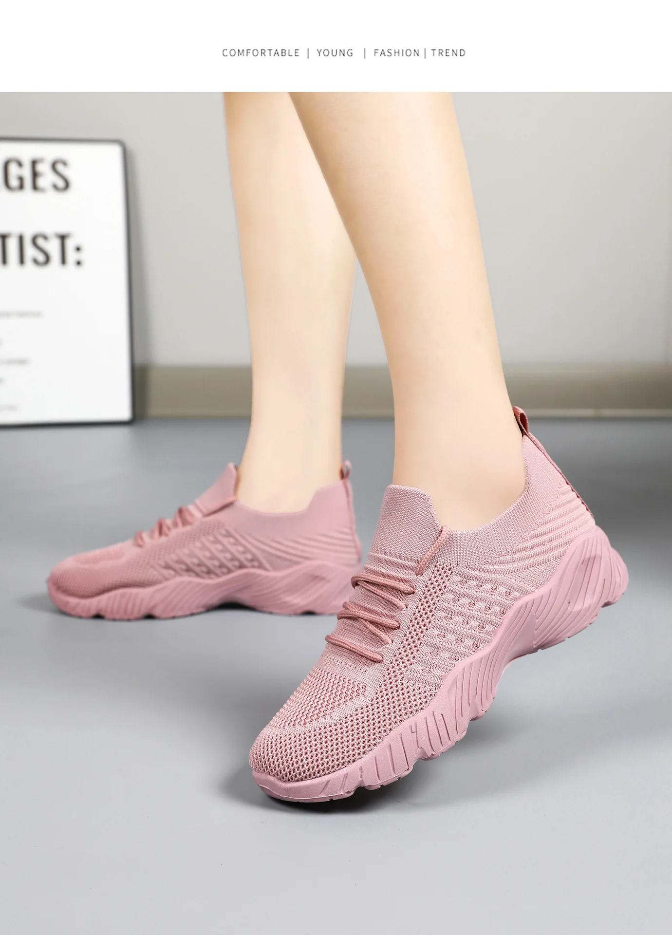 Atmungsaktive Damen-Sneaker aus Flying Weave, leichte, weiche Sohle, für ältere Menschen, Mutter, Wanderschuhe, Sommer-Mesh, rutschfeste, lässige Sportschuhe – Detail 10