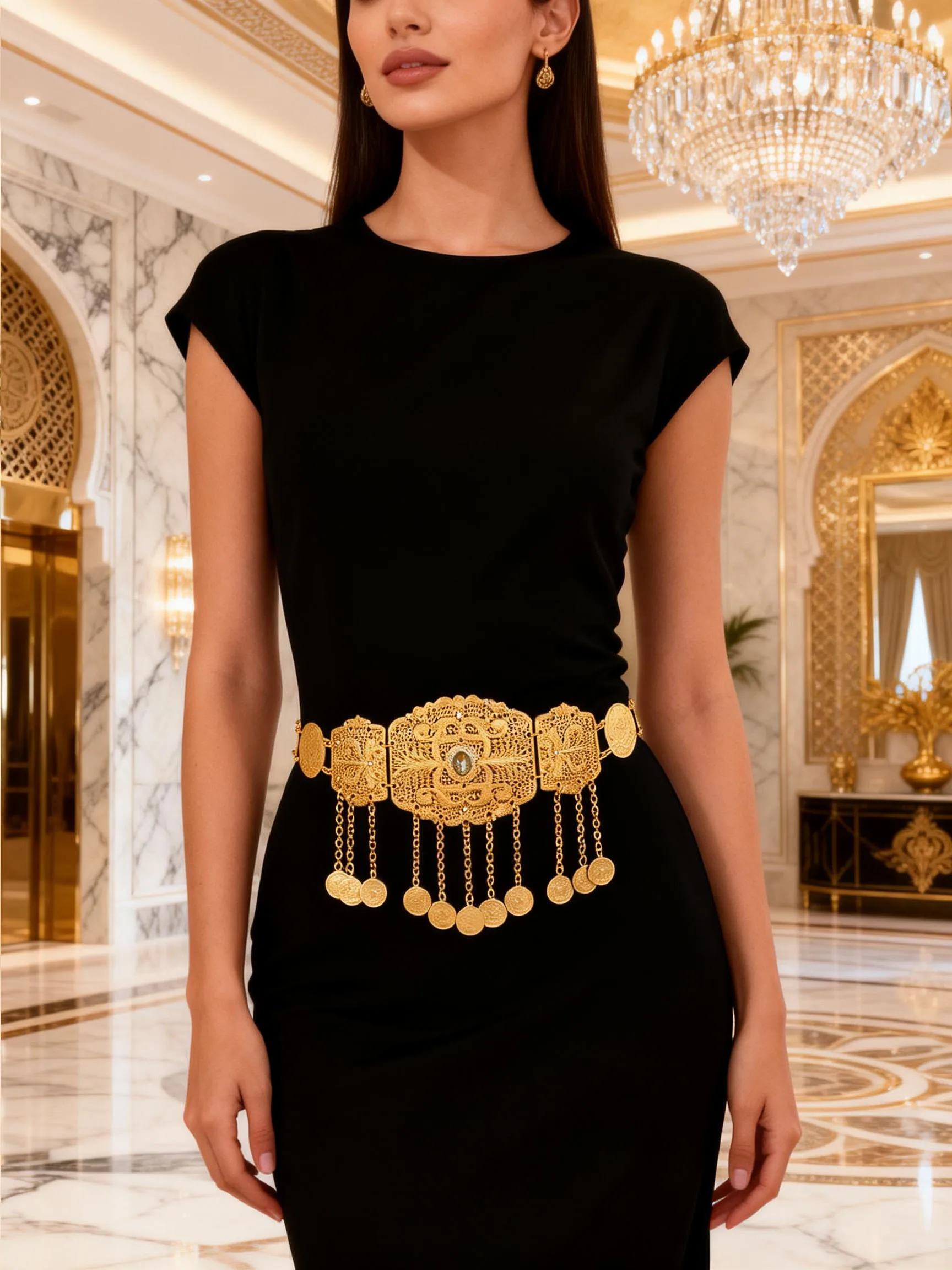 

Женский модный ремень с золотым принтом и кисточками в богемном стиле, подходит для свадебных вечеринок на открытом воздухе, подарки для друзей и сестер