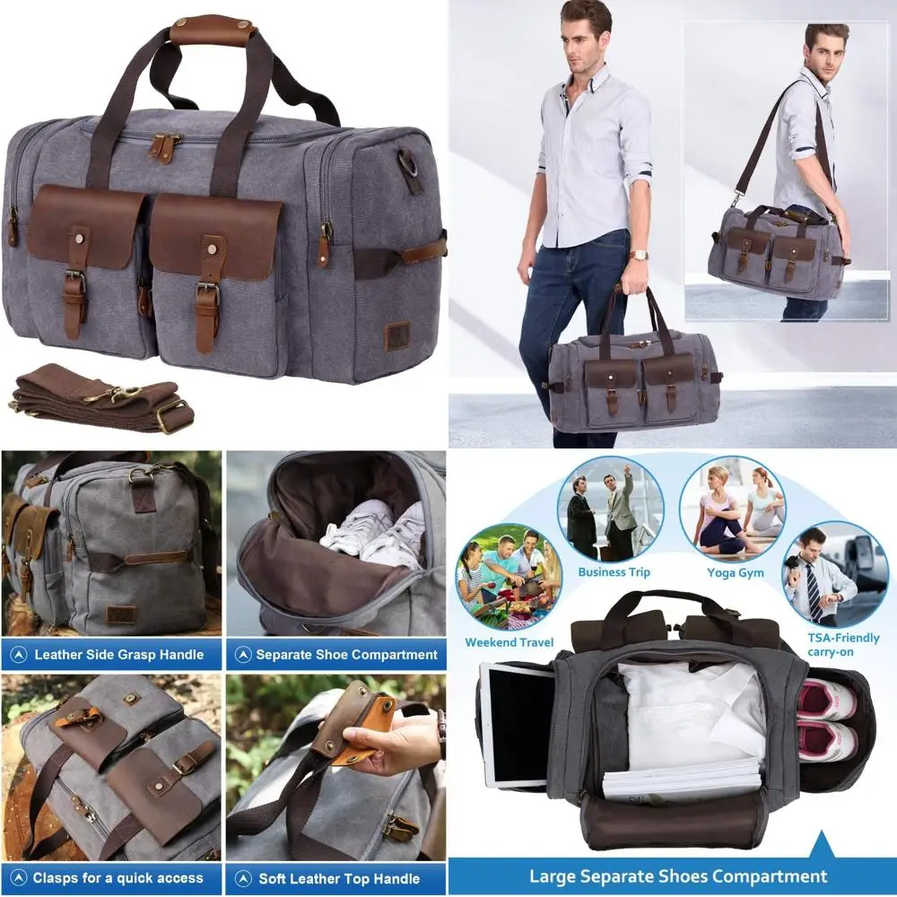 

Мужская и женская парусиновая спортивная сумка Weekender из натуральной кожи — дорожная ночная сумка с отделением для обуви