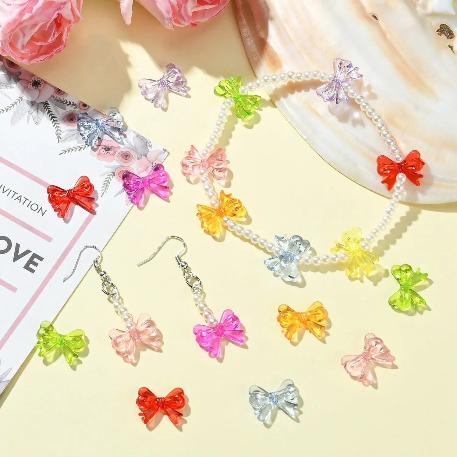 DIY Handmade Jewelry Earrings Accessories Multicolor Transparent Bow Material Acrylic Beaded 15*19mm 20PCS