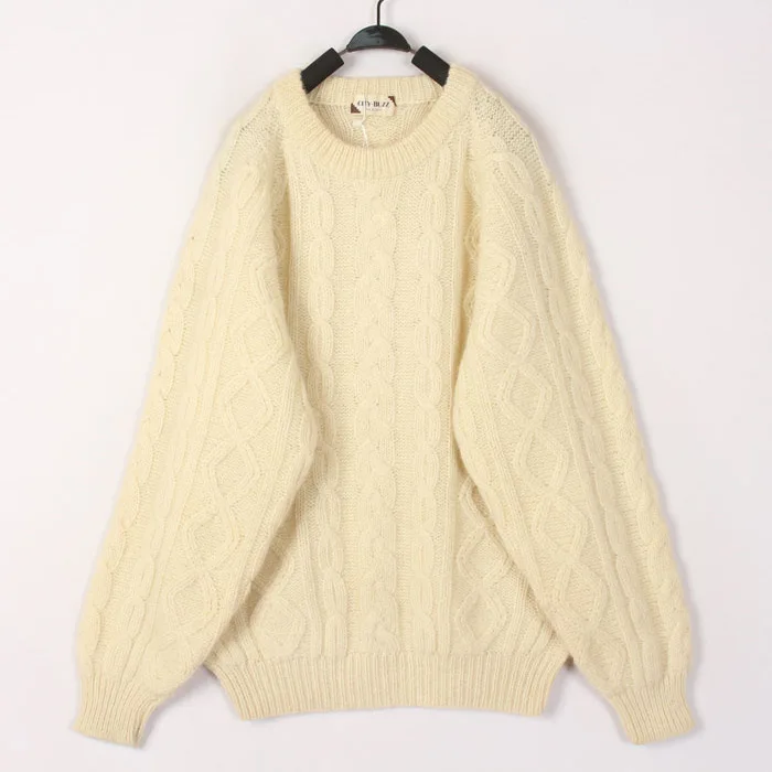 

Винтажный осенне-зимний белый кардиган с 3D-вязкой в виде пшеничных колосьев, свободный крой, длинный рукав, круглый вырез, шерстяной трикотаж для женщин