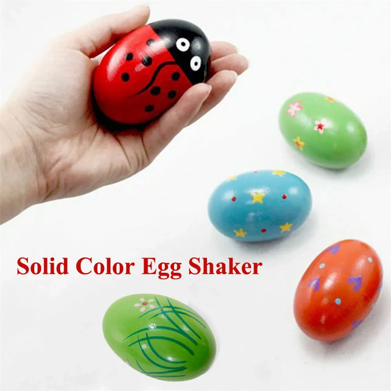 Wooden Egg Shakers Percussion Instrument Cute Sandball Grip Toys Wood Easter Eggs Shaker For Children Learning Musical Rhythm