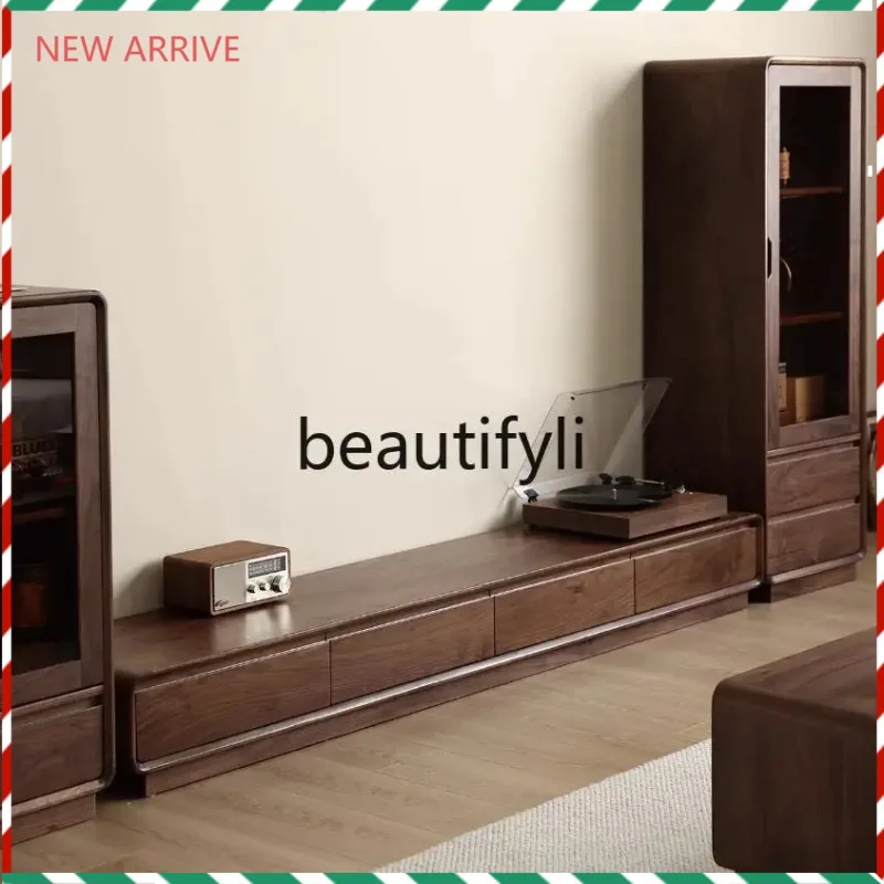 

D2520 North American black walnut TV cabinet, all solid wood living room combination cabinet floor, modern simple small apartmen