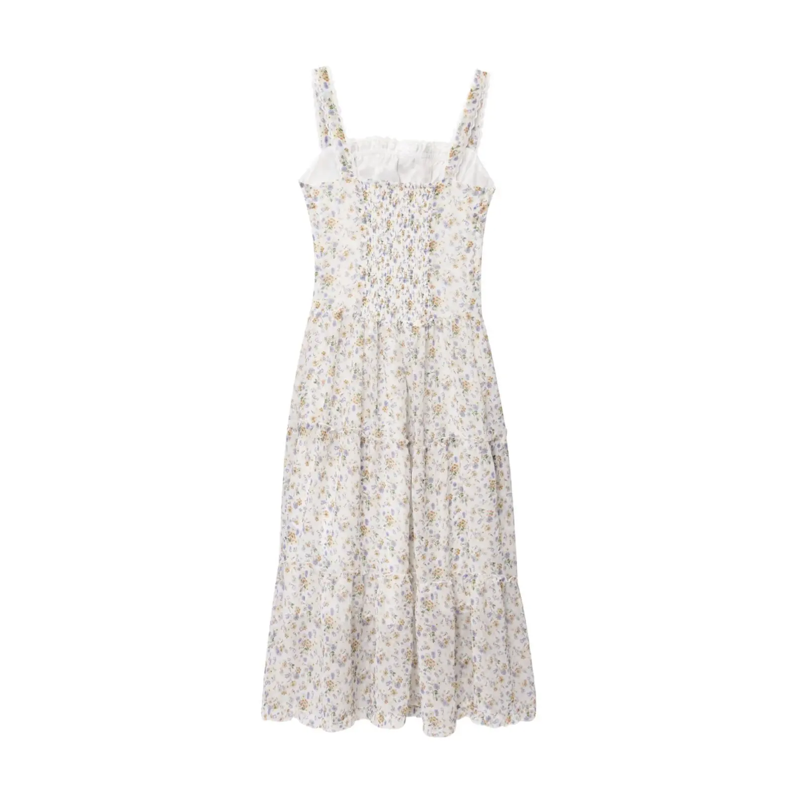 French Floral Print Maxi Dress Women's Sleeveless Square Collar Lace Camisole Long Skirt Sleeveless Suspended Strap Dress