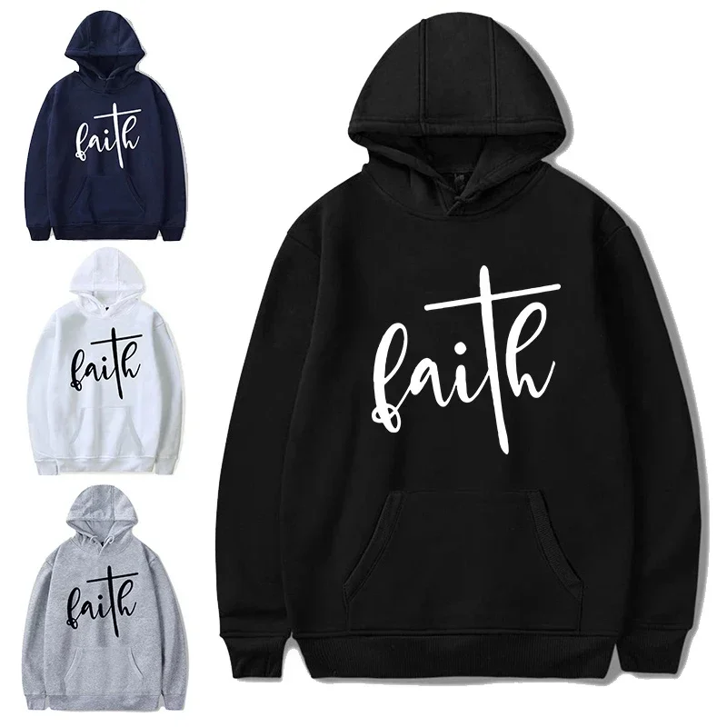 

Men's Faith Letters Print Religious Hoodies Christian Clothing Man Spring and Autumn Hooded Tops Sweatshirt Streetwear for Male