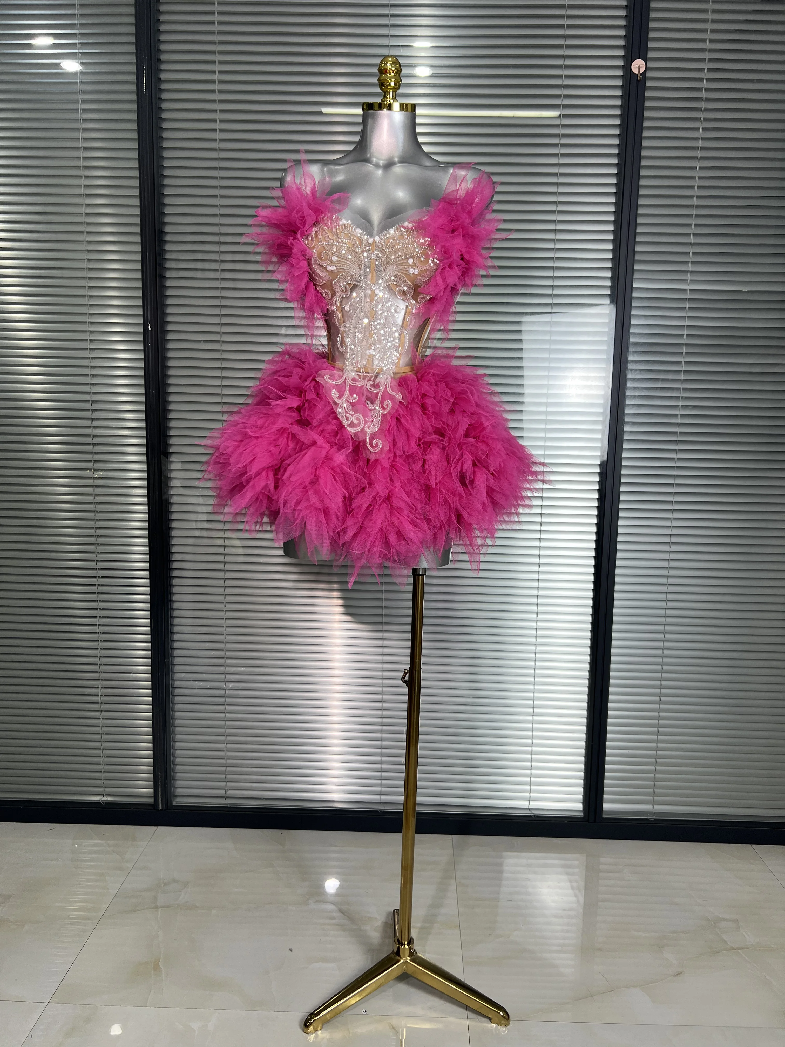 INS New Sexy Two Pieces Set Women Celebrity Silver Night Club Skirt Suits  Stage Performance Costume