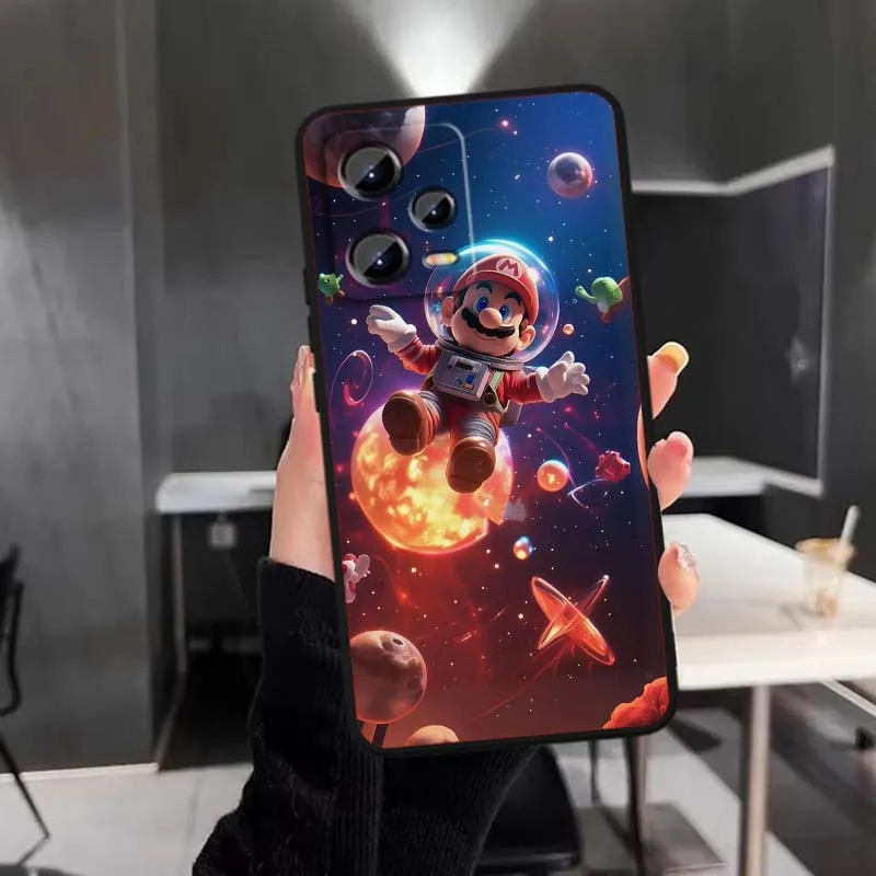 M-M-Mario Art أنيمي لشاومي ريدمي نوت 15 14 13 12 12S 11E 11 11S Pro Plus 4G 5G أسود ناعم غطاء من البولي يوريثان الحراري