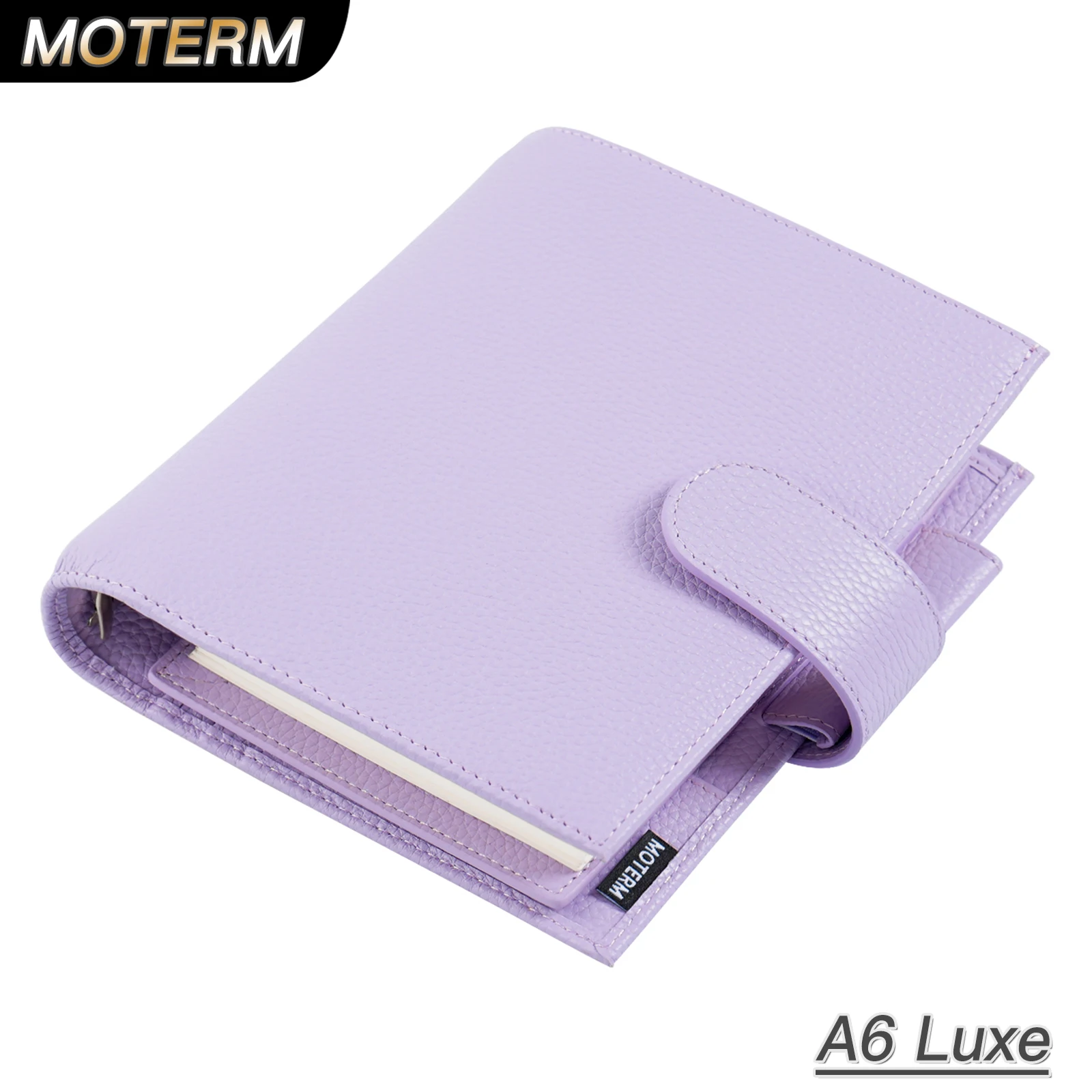 Planer Moterm A6 Luxe z 30 mm kółkami, segregator, notatnik, pamiętnik, organizer, dziennik z prawdziwej skóry licowej o fakturze zrnistej.