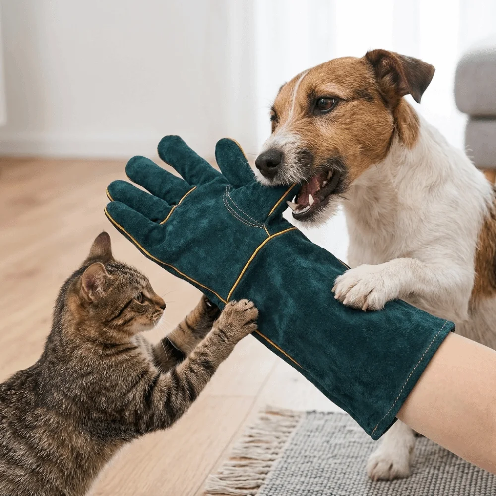 60Cm Length Pet Bite Tough Glove Extended Cuff Tear Proof Dog Training Glove Sturdy Texture Thick Cowhide Long Safety Glove