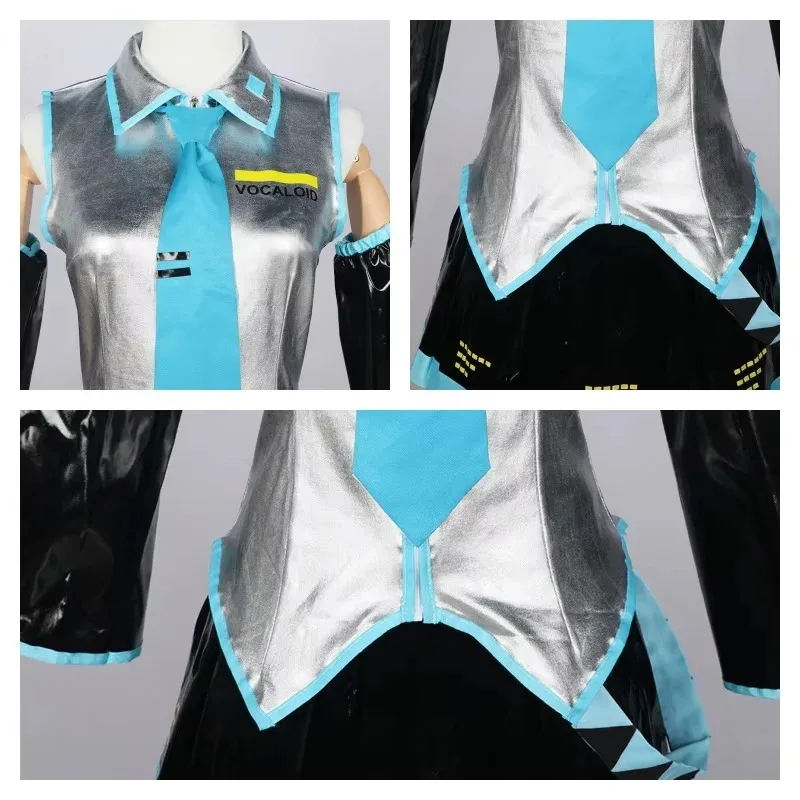 Conjunto completo de traje de tela de cuero plateado, tocado de Cosplay de Miku, traje JK, vestido de marinero, uniforme de escuela secundaria Wiga; 2'k, 8;c'