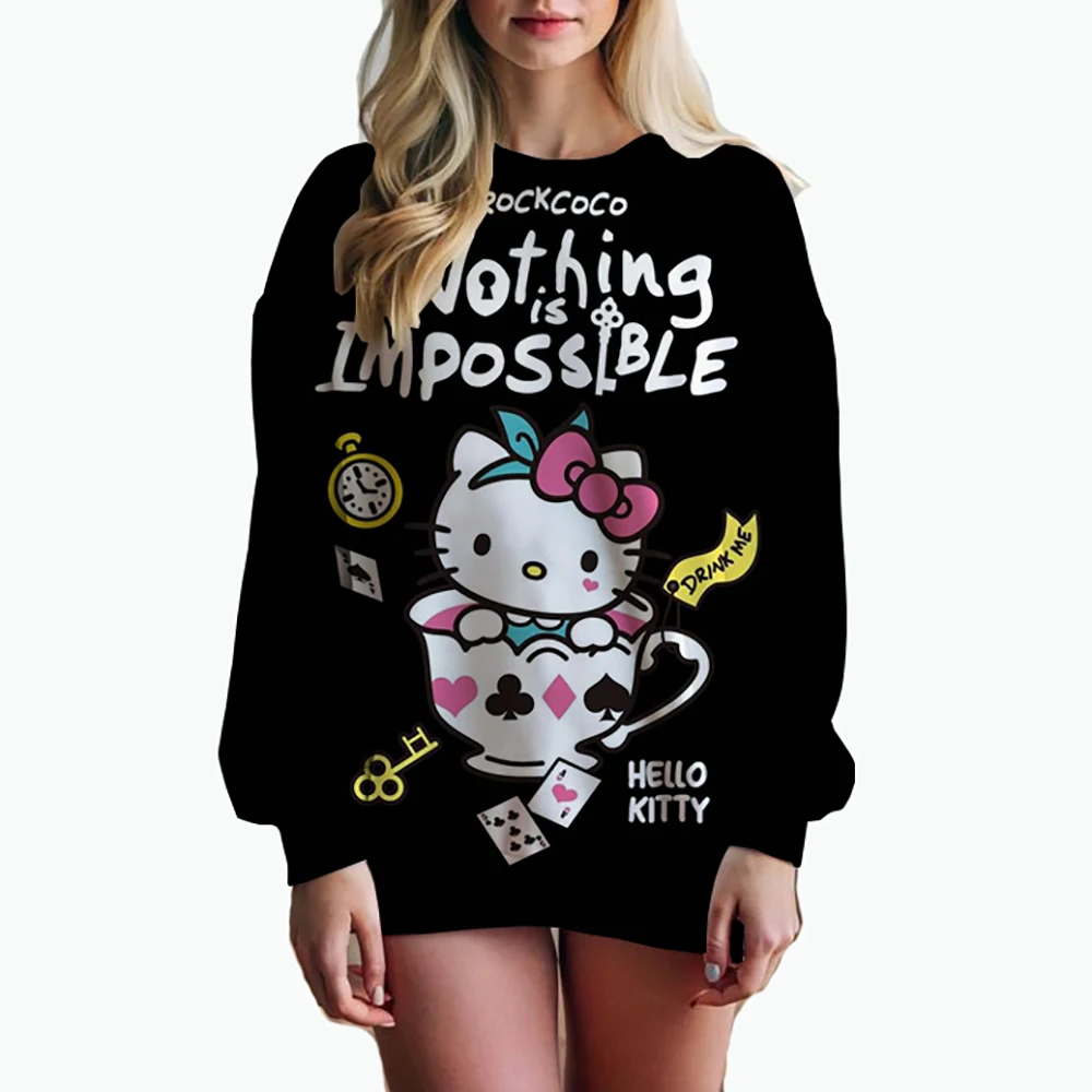 Women Hoodies and Sweatshirts Cute Hello Kitty print Fall Spring Sweatshirts Fall Spring Harajuku Long Sleeve Hoodie Clothes