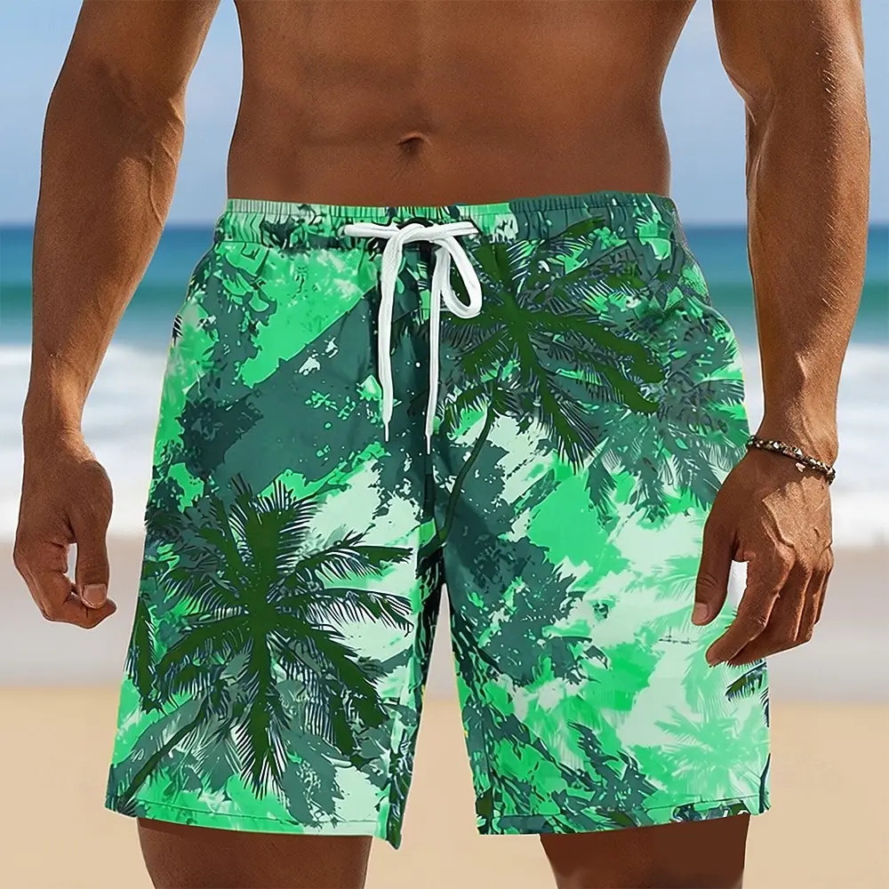 

Men's Casual Stylish Watercolor Lush Tropical Palm Print Shorts Casual Fashion For Summer Vacations And Beach Getaways