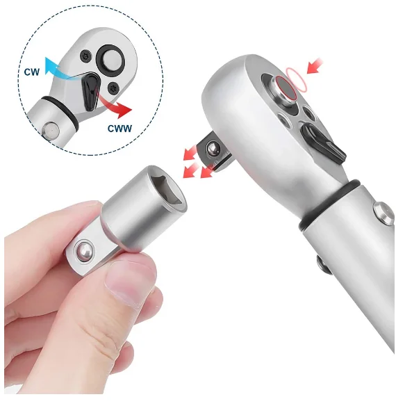 

1/2" Mechanical Adjustable Torque Click Wrench With Marked Scale And Fixed Ratchet Head
