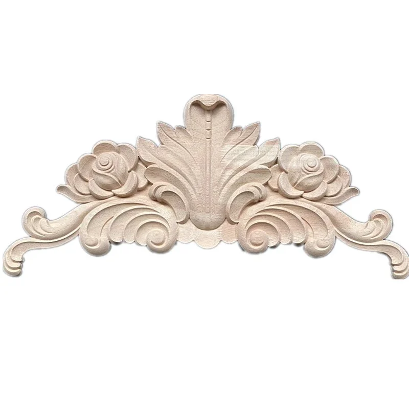 53cm European Modern Carved Floral Wooden Furniture Decoration Accessories Cabinet Corner Doors Figurines Onlay Wood Applique